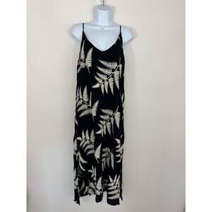 Fifteen Twenty Black Embroidered Leaf Midi Slip Dress Size Large – Small Flaw